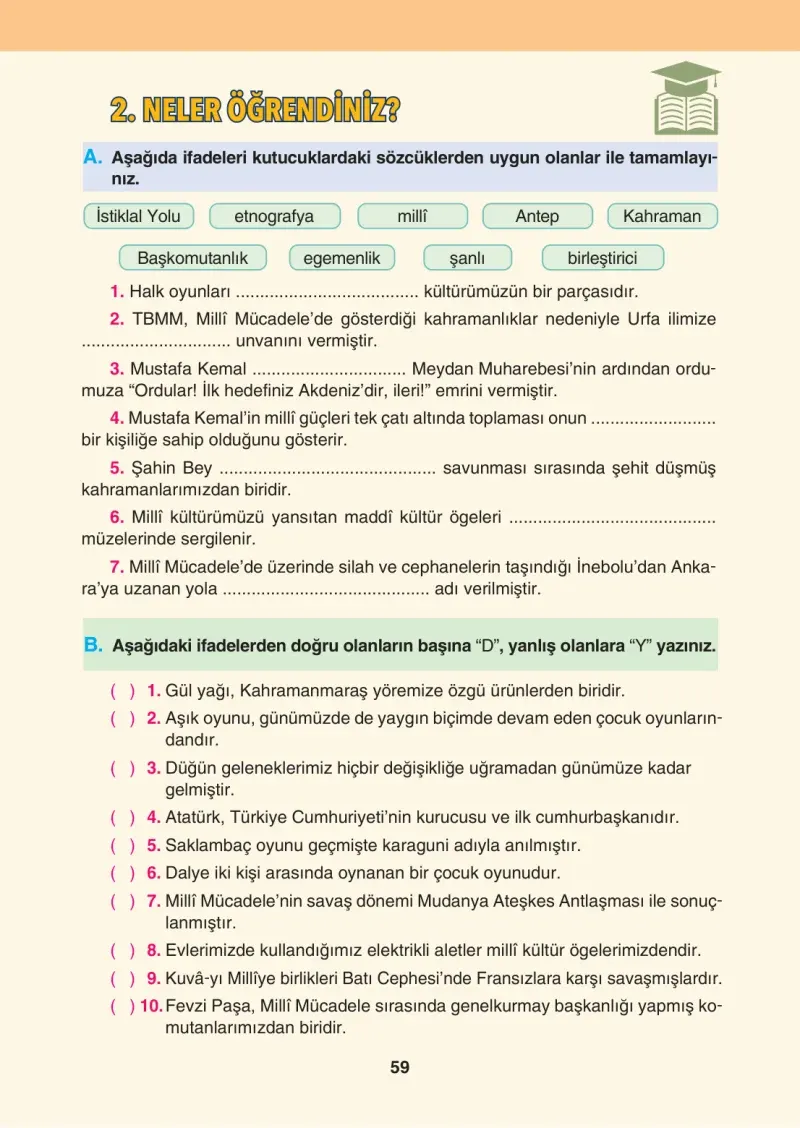 4. Sınıf Sosyal Bilgiler Ders Kitabı Cevapları Tuna Matbaacılık Sayfa 59