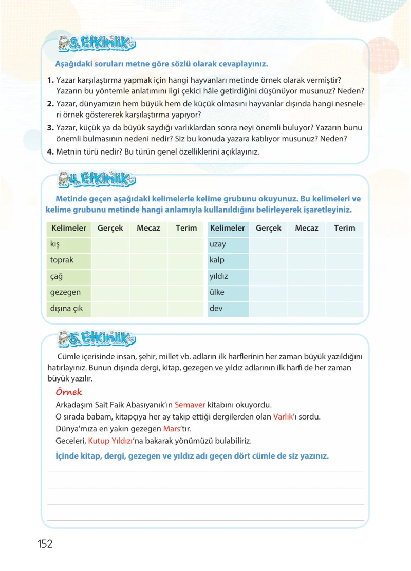 4. Sınıf Türkçe Ders Kitabı Cevapları Koza Yayınları Sayfa 152