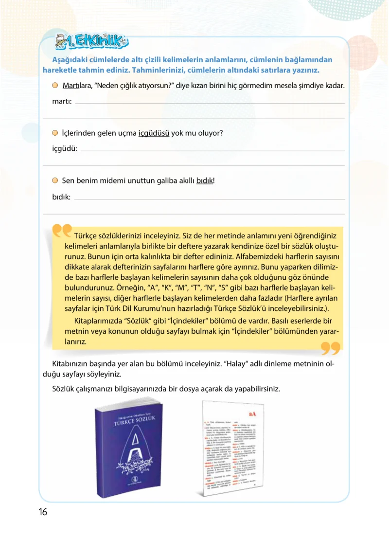 4. Sınıf Türkçe Ders Kitabı Cevapları Koza Yayınları Sayfa 16