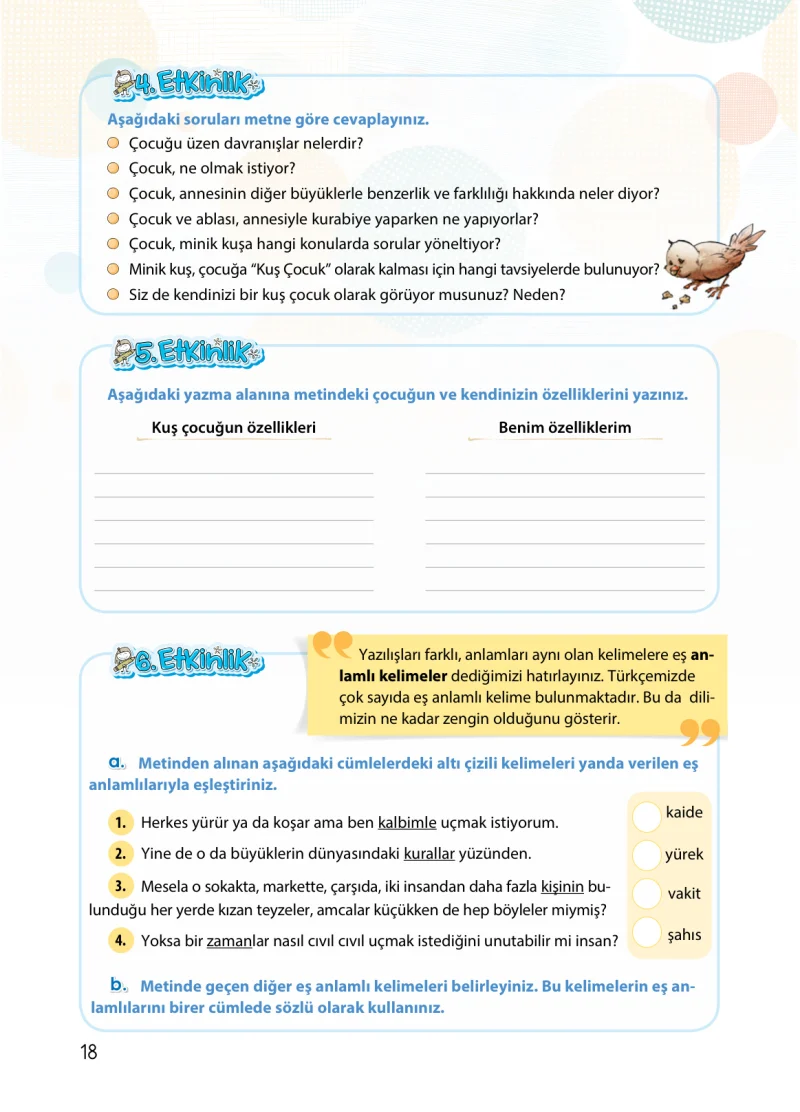 4. Sınıf Türkçe Ders Kitabı Cevapları Koza Yayınları Sayfa 18
