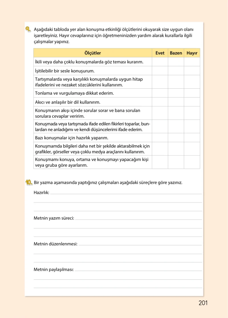 4. Sınıf Türkçe Ders Kitabı Cevapları Koza Yayınları Sayfa 201