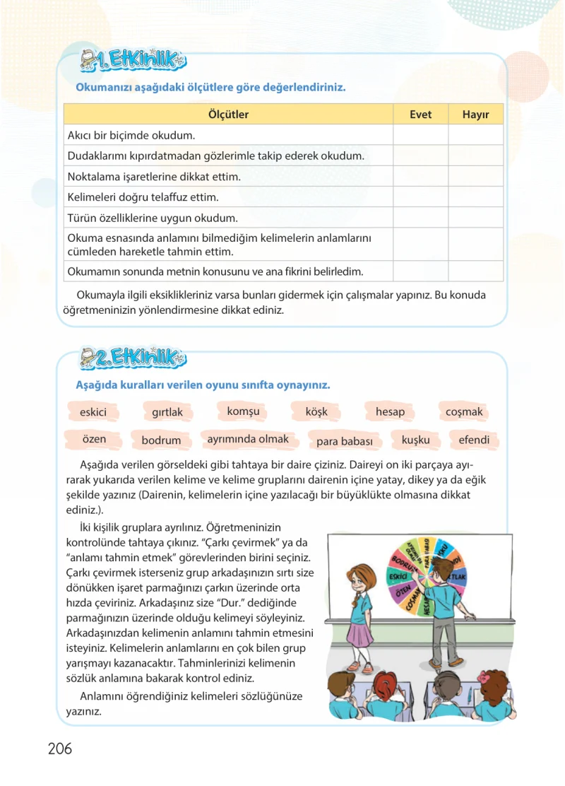 4. Sınıf Türkçe Ders Kitabı Cevapları Koza Yayınları Sayfa 206