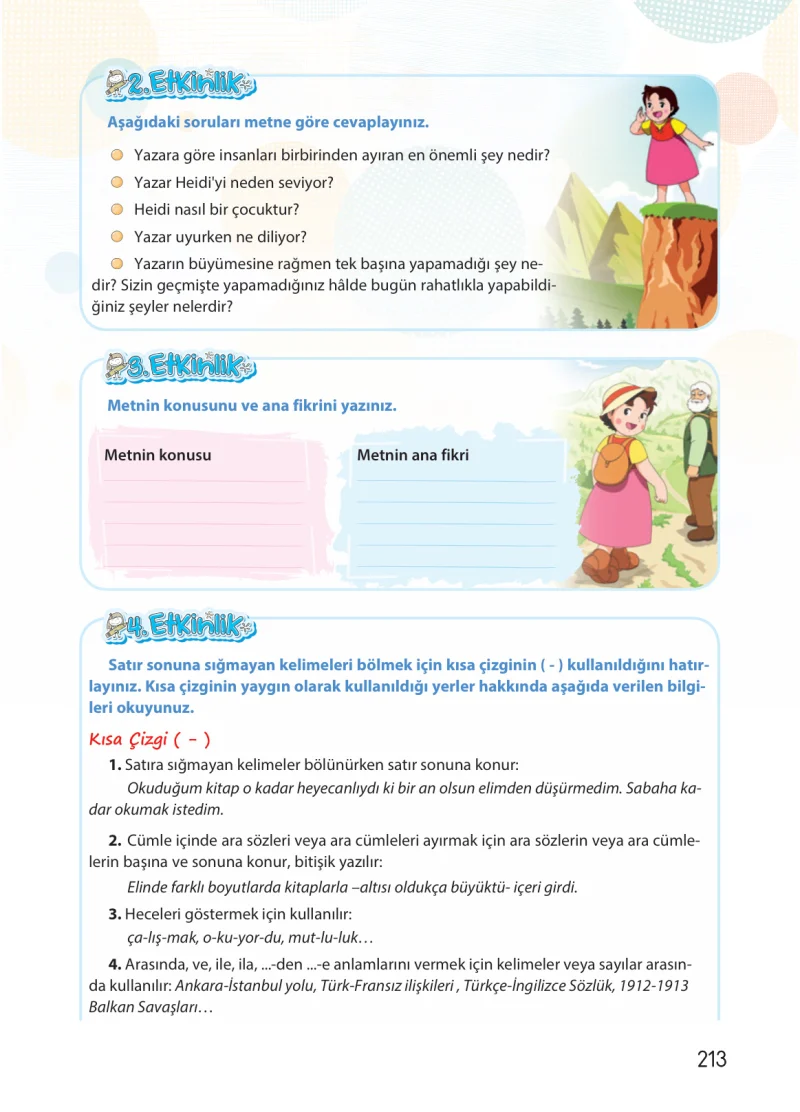4. Sınıf Türkçe Ders Kitabı Cevapları Koza Yayınları Sayfa 213