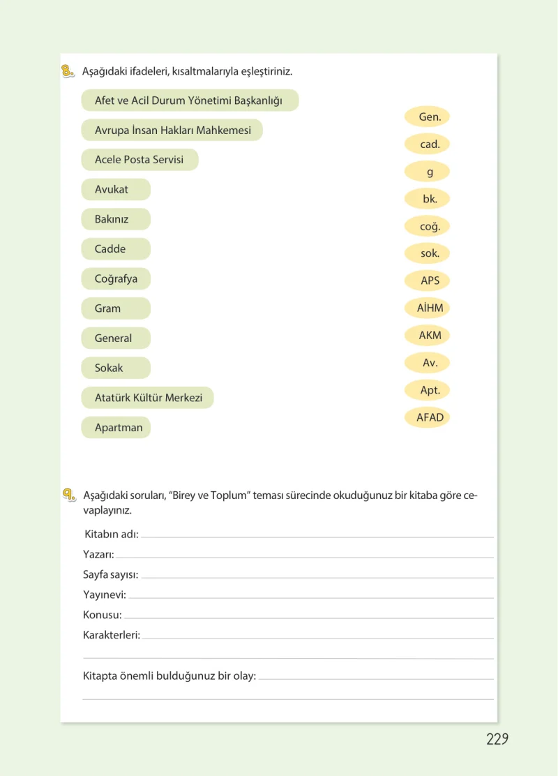 4. Sınıf Türkçe Ders Kitabı Cevapları Koza Yayınları Sayfa 229