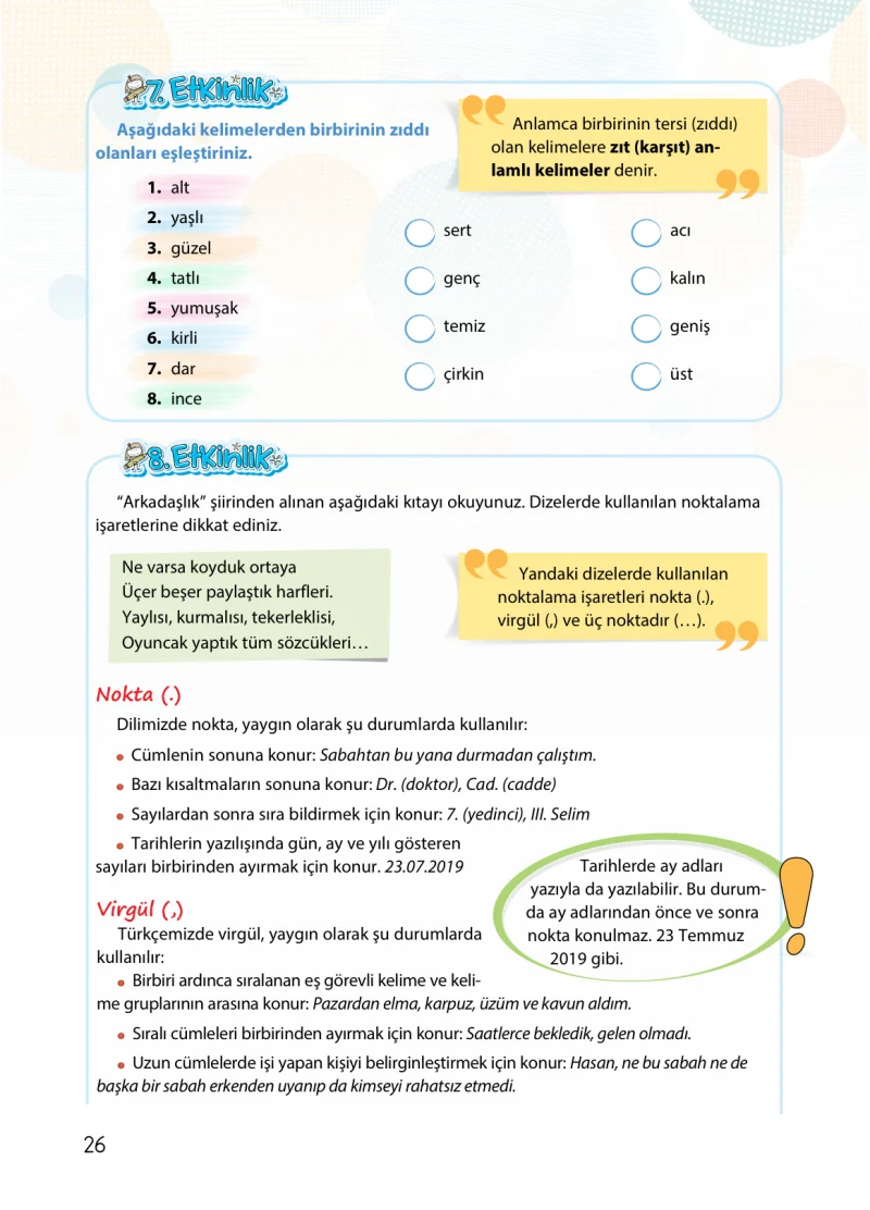 4. Sınıf Türkçe Ders Kitabı Cevapları Koza Yayınları Sayfa 26