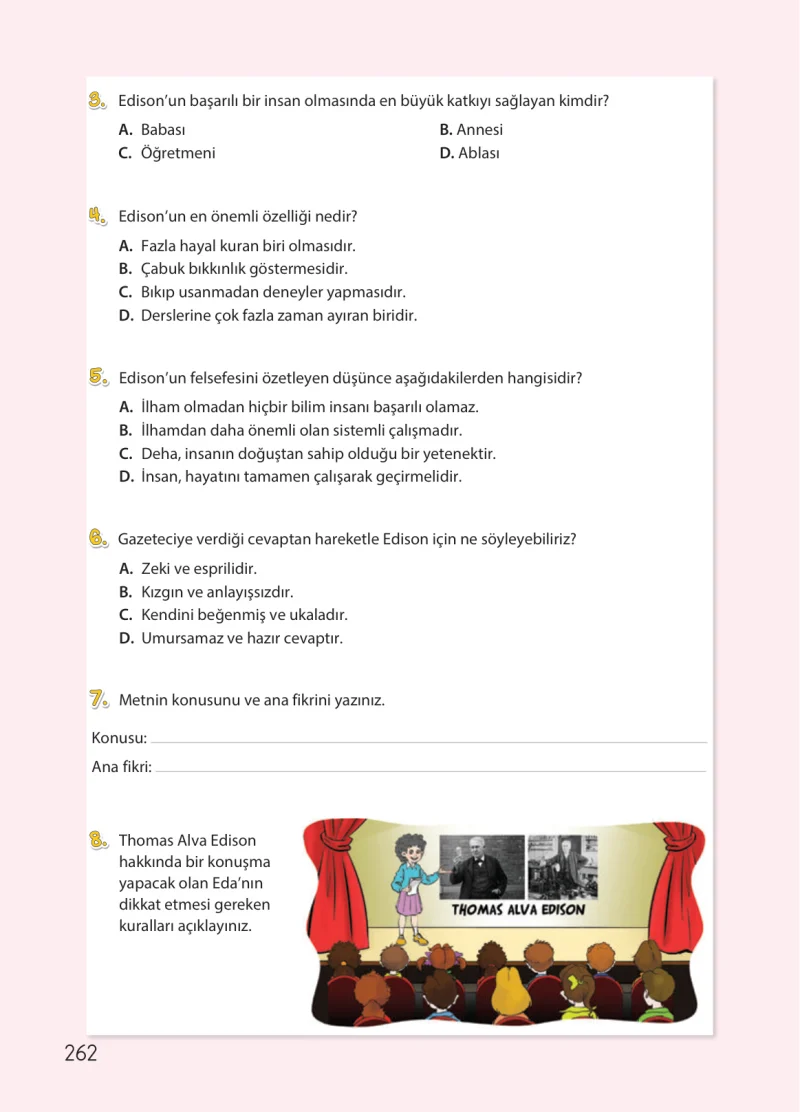 4. Sınıf Türkçe Ders Kitabı Cevapları Koza Yayınları Sayfa 262