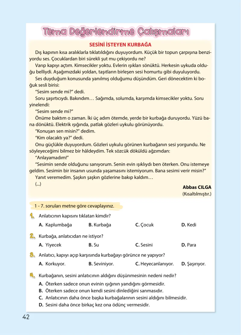 4. Sınıf Türkçe Ders Kitabı Cevapları Koza Yayınları Sayfa 42