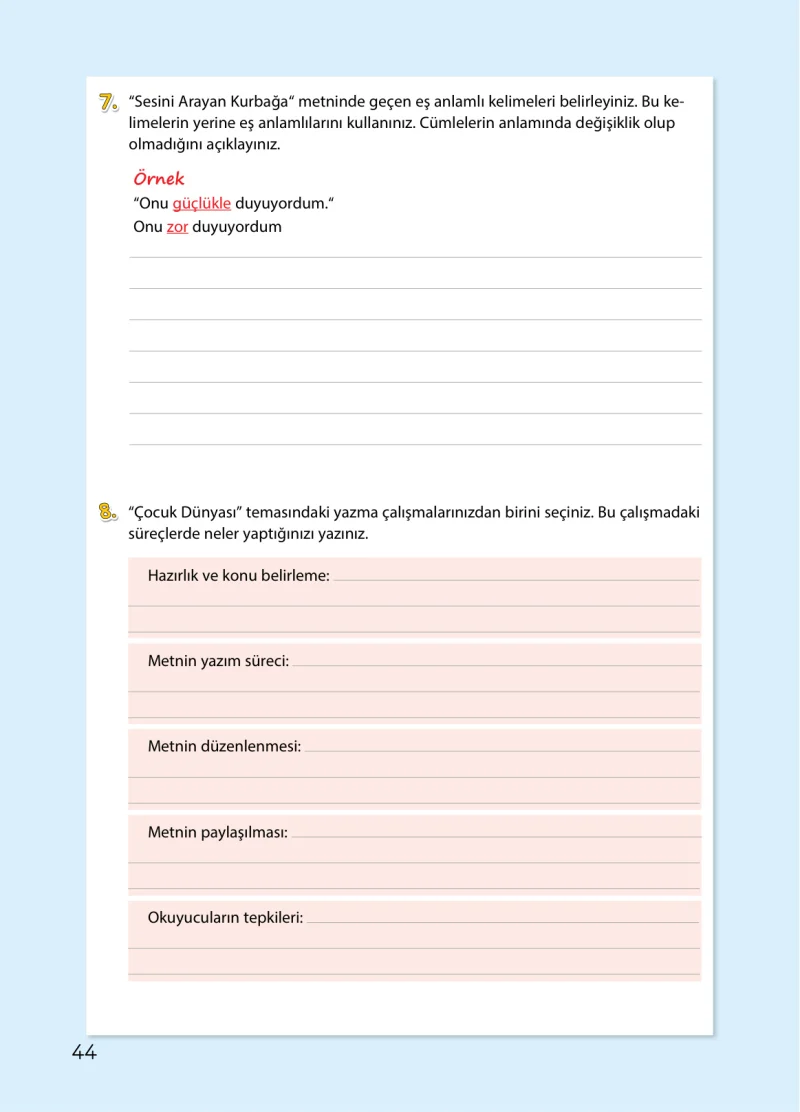 4. Sınıf Türkçe Ders Kitabı Cevapları Koza Yayınları Sayfa 44