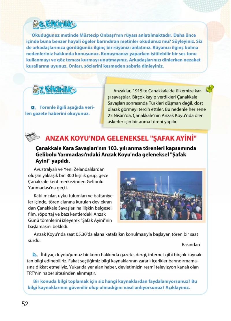 4. Sınıf Türkçe Ders Kitabı Cevapları Koza Yayınları Sayfa 52