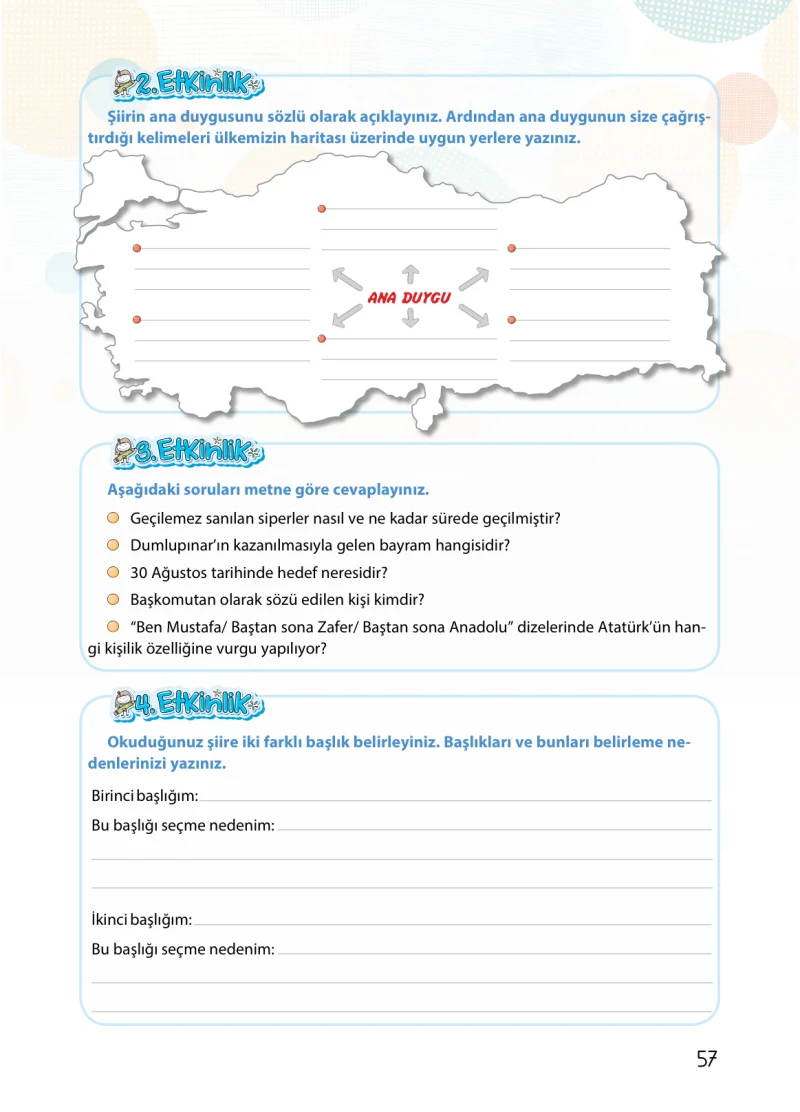4. Sınıf Türkçe Ders Kitabı Cevapları Koza Yayınları Sayfa 57