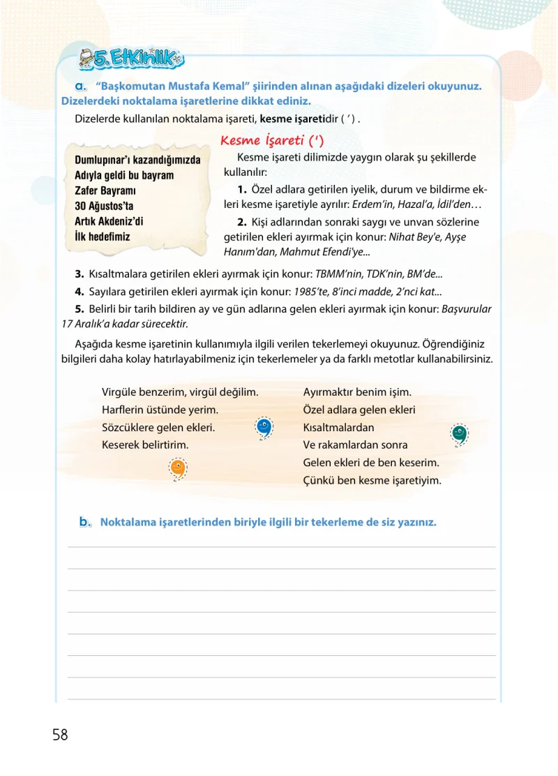 4. Sınıf Türkçe Ders Kitabı Cevapları Koza Yayınları Sayfa 58