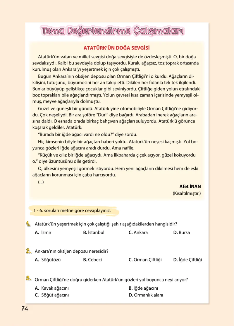 4. Sınıf Türkçe Ders Kitabı Cevapları Koza Yayınları Sayfa 74