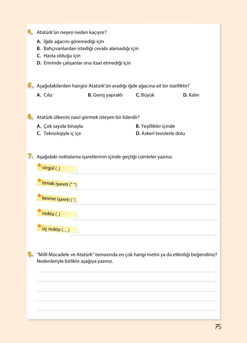 4. Sınıf Türkçe Ders Kitabı Cevapları Koza Yayınları Sayfa 75