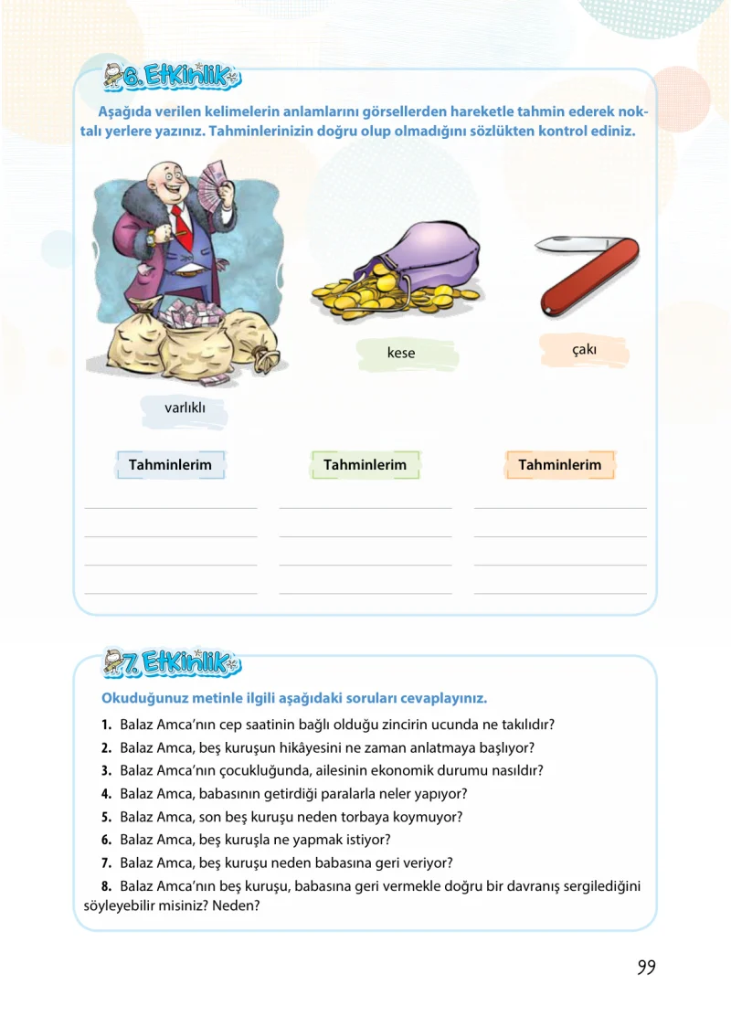 4. Sınıf Türkçe Ders Kitabı Cevapları Koza Yayınları Sayfa 99