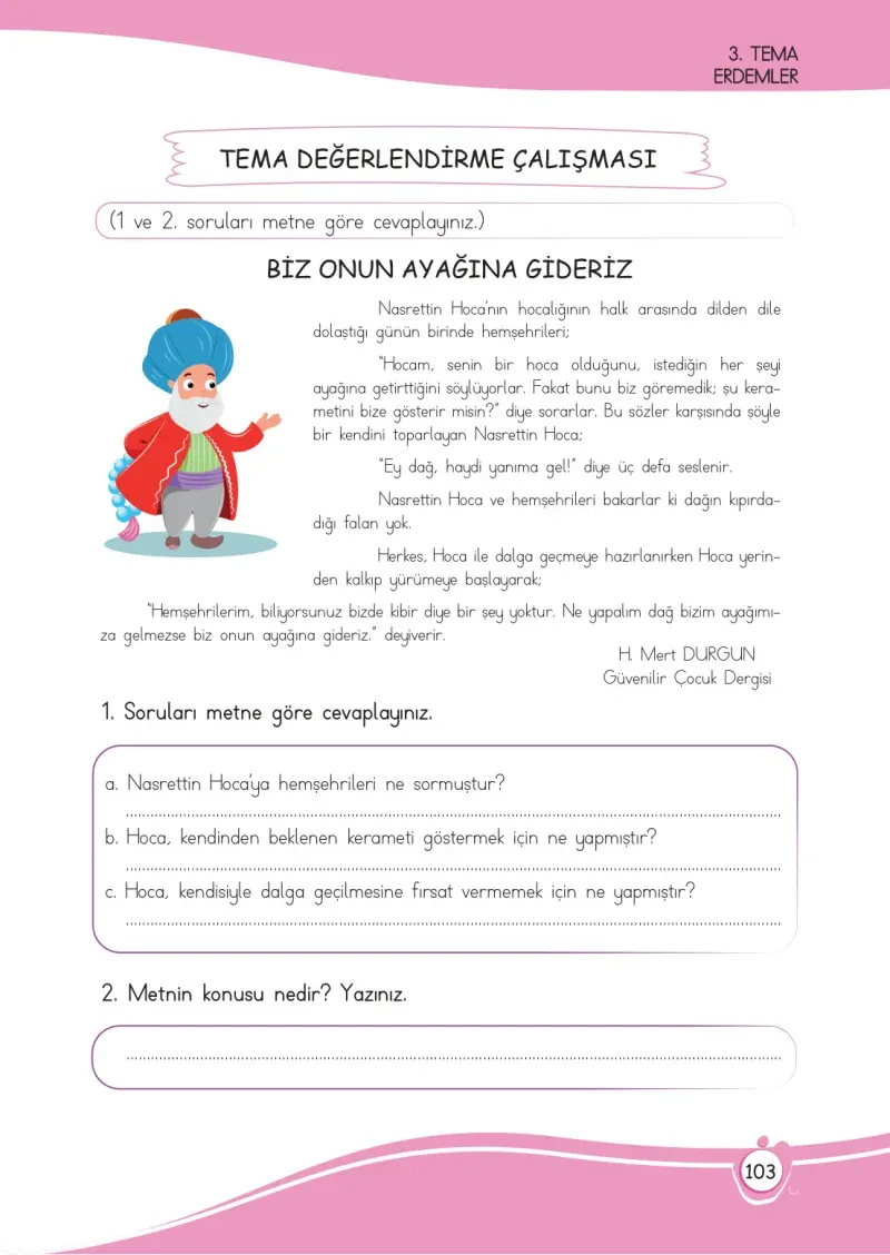 4. Sınıf Türkçe Ders Kitabı Cevapları Meb Yayınları 1 Sayfa 103