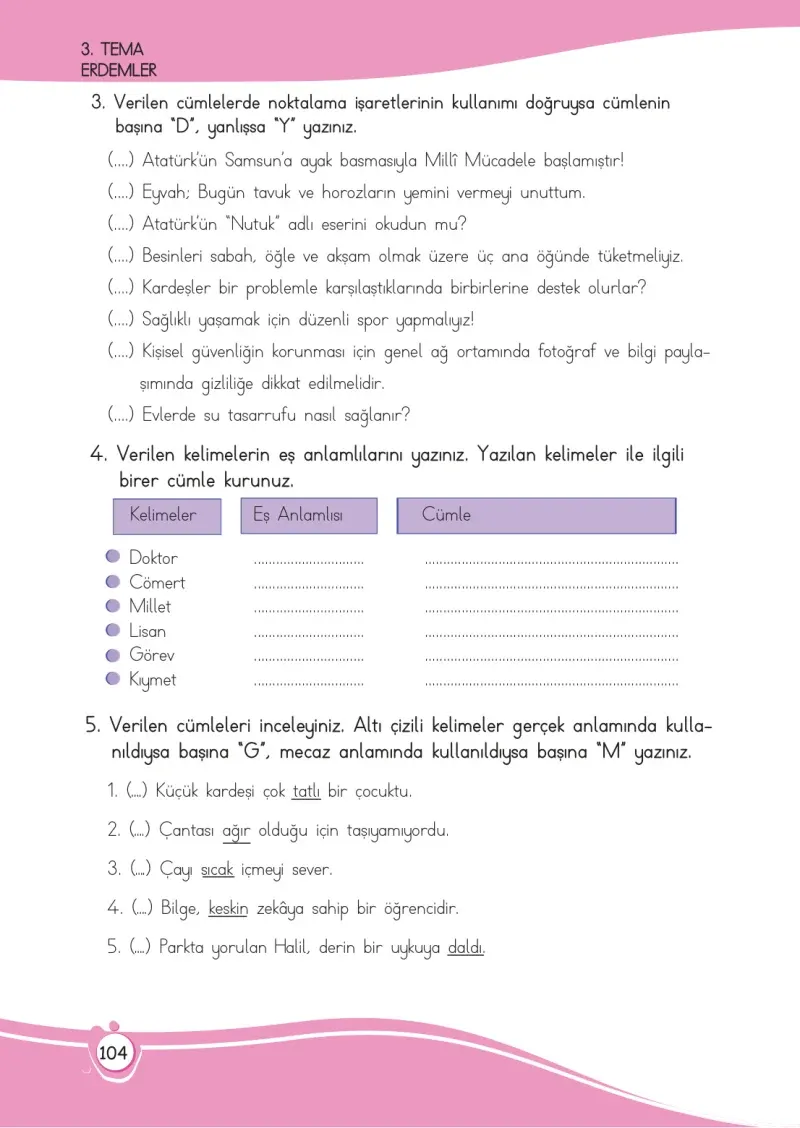 4. Sınıf Türkçe Ders Kitabı Cevapları Meb Yayınları 1 Sayfa 104