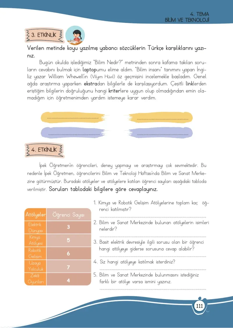 4. Sınıf Türkçe Ders Kitabı Cevapları Meb Yayınları 1 Sayfa 111