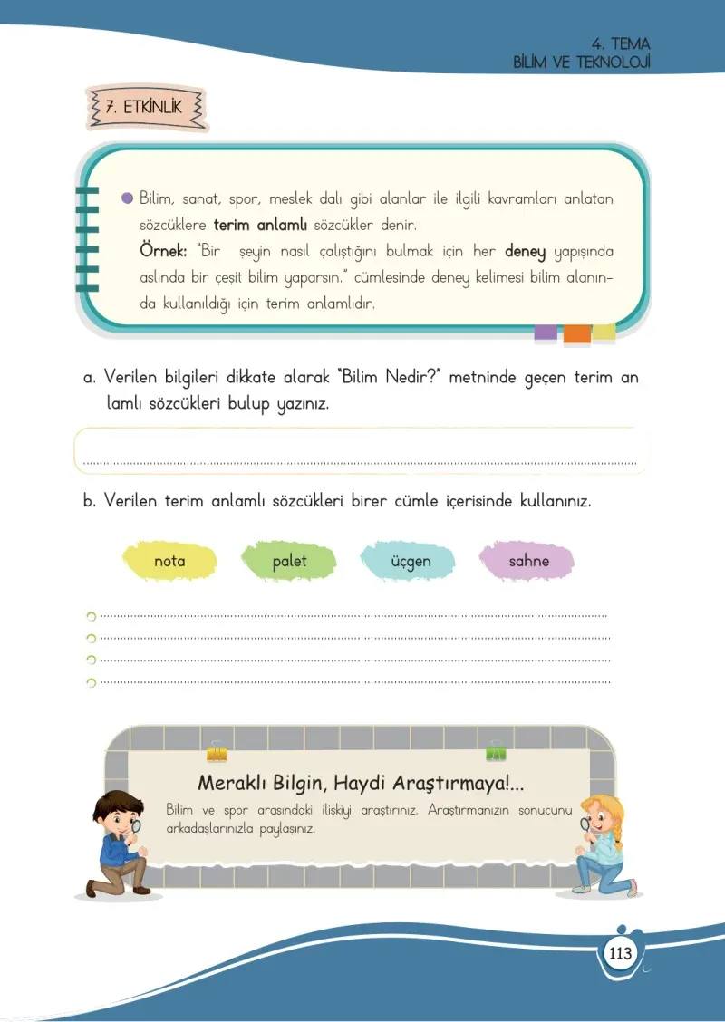 4. Sınıf Türkçe Ders Kitabı Cevapları Meb Yayınları 1 Sayfa 113