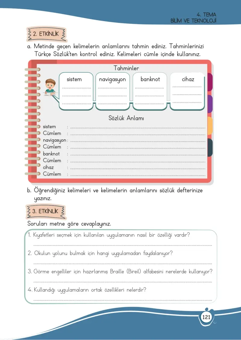 4. Sınıf Türkçe Ders Kitabı Cevapları Meb Yayınları 1 Sayfa 121