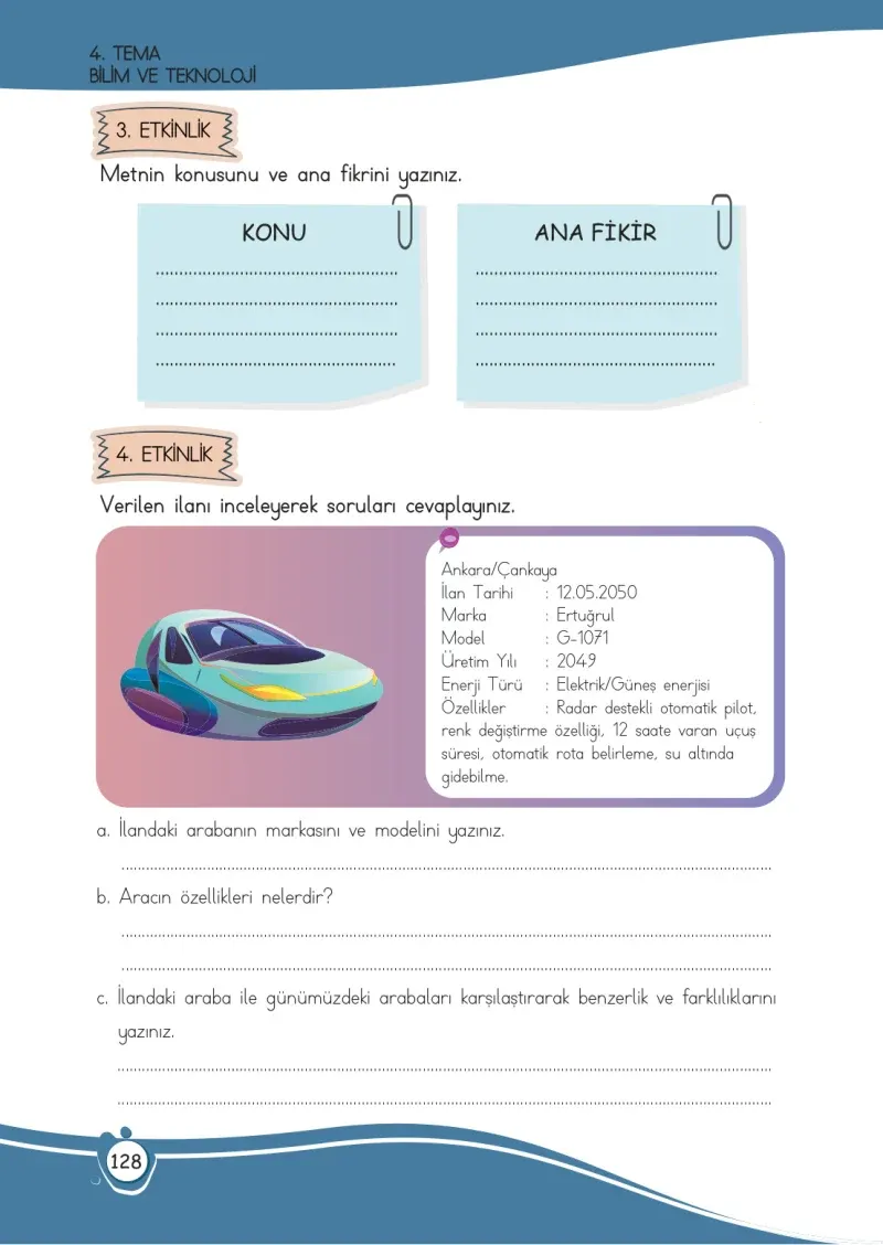 4. Sınıf Türkçe Ders Kitabı Cevapları Meb Yayınları 1 Sayfa 128