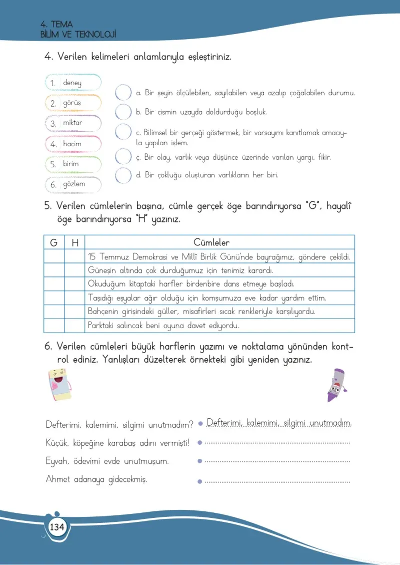 4. Sınıf Türkçe Ders Kitabı Cevapları Meb Yayınları 1 Sayfa 134