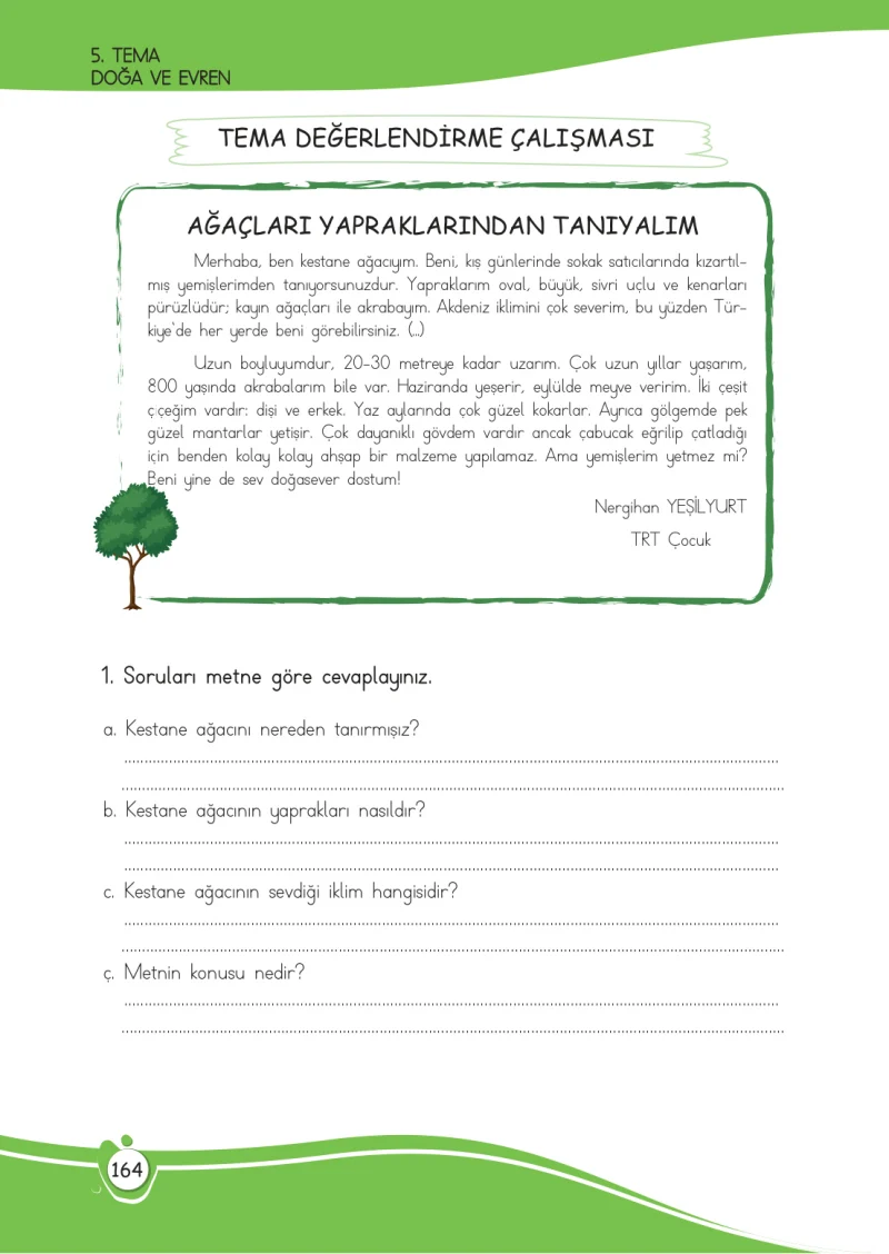 4. Sınıf Türkçe Ders Kitabı Cevapları Meb Yayınları 1 Sayfa 164