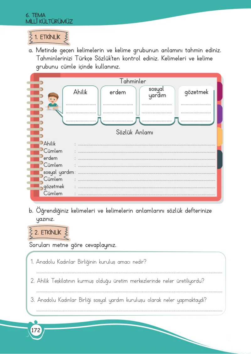 4. Sınıf Türkçe Ders Kitabı Cevapları Meb Yayınları 1 Sayfa 172