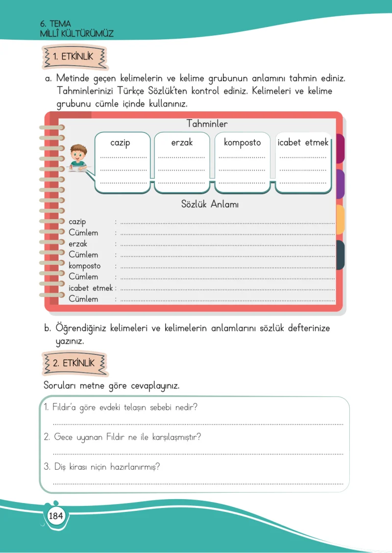 4. Sınıf Türkçe Ders Kitabı Cevapları Meb Yayınları 1 Sayfa 184
