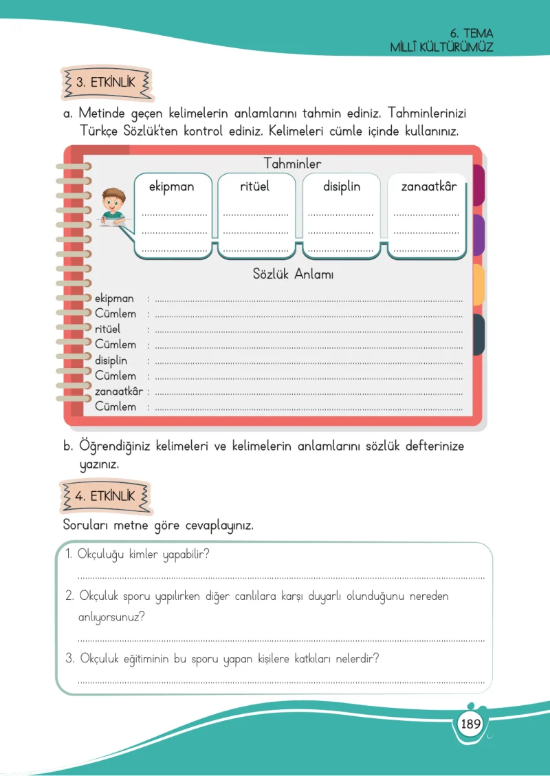 4. Sınıf Türkçe Ders Kitabı Cevapları Meb Yayınları 1 Sayfa 189