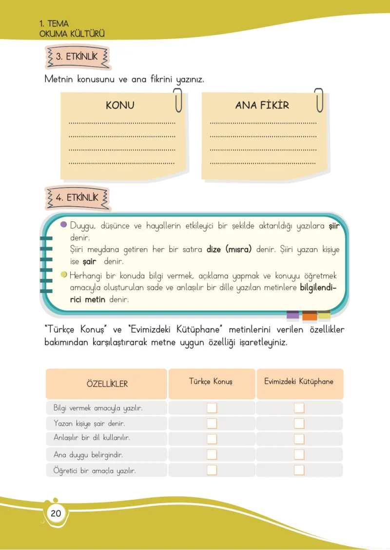 4. Sınıf Türkçe Ders Kitabı Cevapları Meb Yayınları 1 Sayfa 20