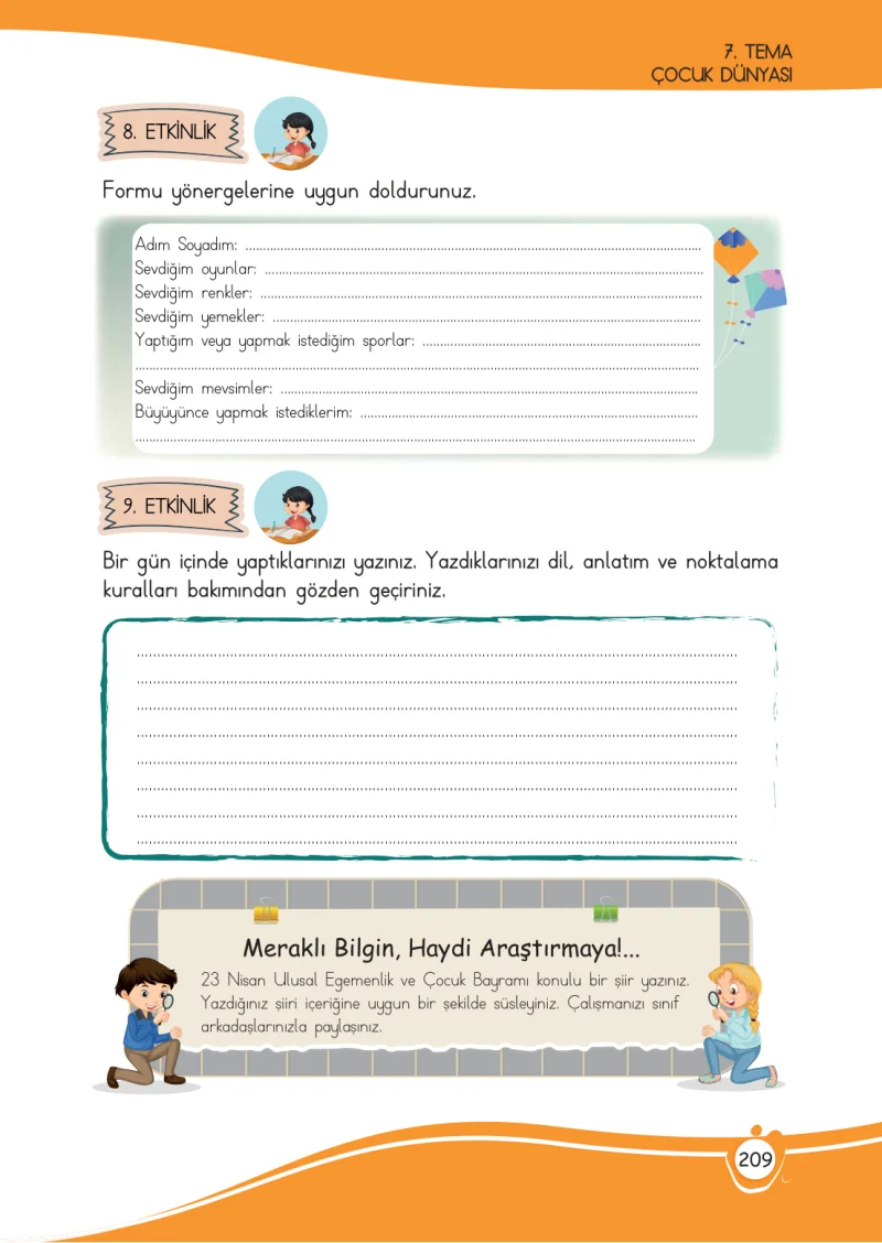 4. Sınıf Türkçe Ders Kitabı Cevapları Meb Yayınları 1 Sayfa 209