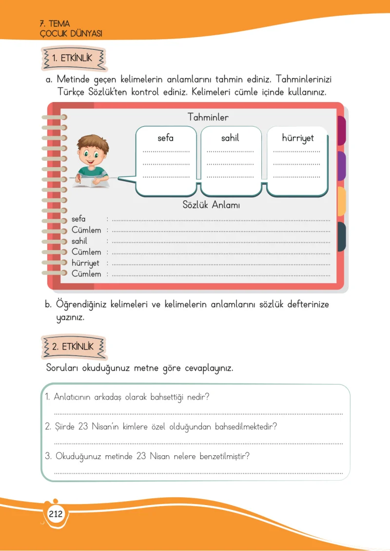 4. Sınıf Türkçe Ders Kitabı Cevapları Meb Yayınları 1 Sayfa 212