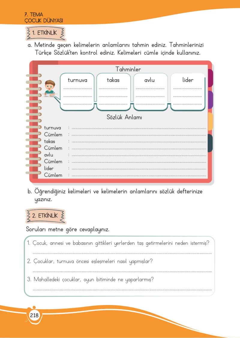 4. Sınıf Türkçe Ders Kitabı Cevapları Meb Yayınları 1 Sayfa 218