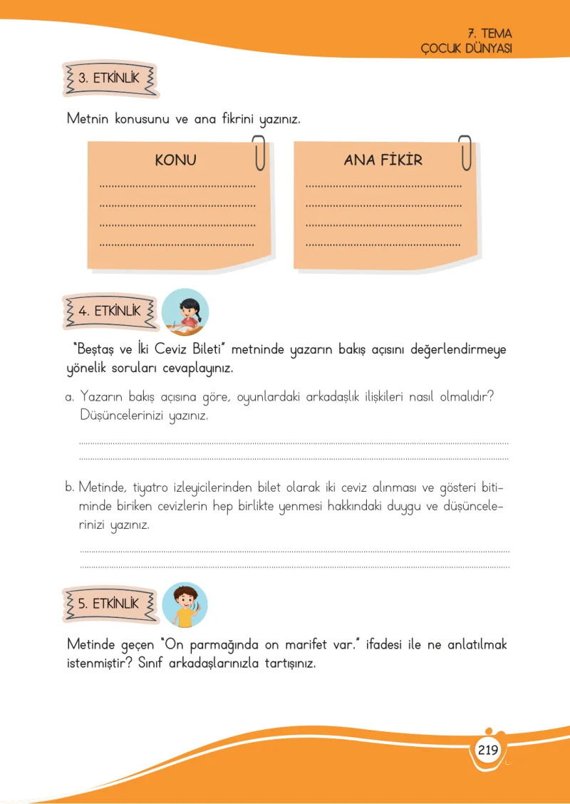 4. Sınıf Türkçe Ders Kitabı Cevapları Meb Yayınları 1 Sayfa 219