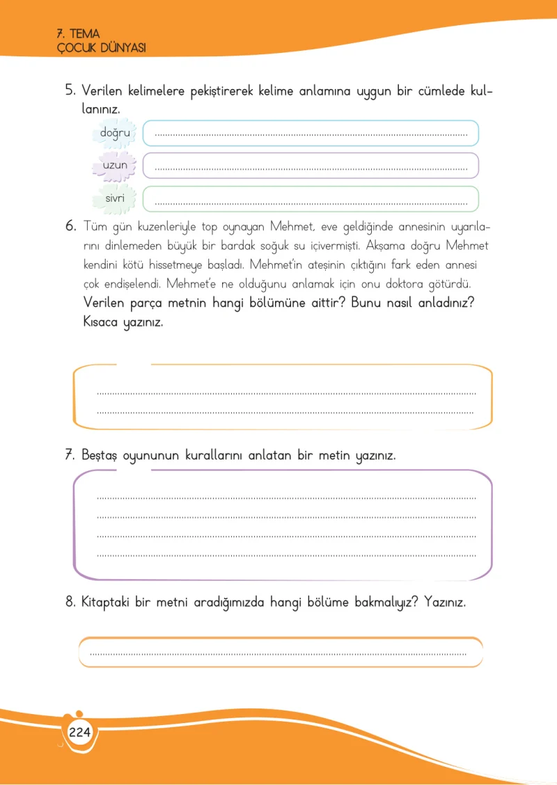 4. Sınıf Türkçe Ders Kitabı Cevapları Meb Yayınları 1 Sayfa 224