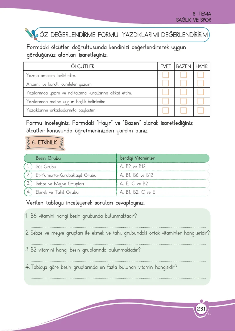 4. Sınıf Türkçe Ders Kitabı Cevapları Meb Yayınları 1 Sayfa 231