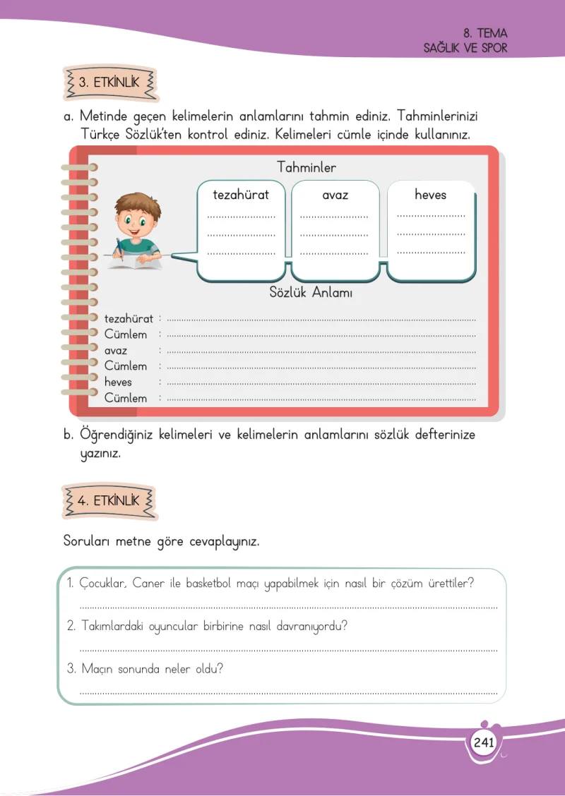 4. Sınıf Türkçe Ders Kitabı Cevapları Meb Yayınları 1 Sayfa 241