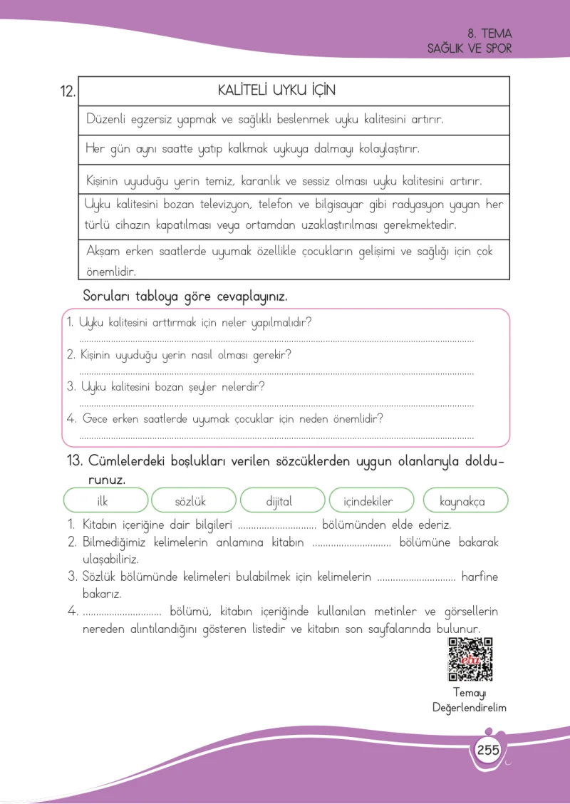 4. Sınıf Türkçe Ders Kitabı Cevapları Meb Yayınları 1 Sayfa 255