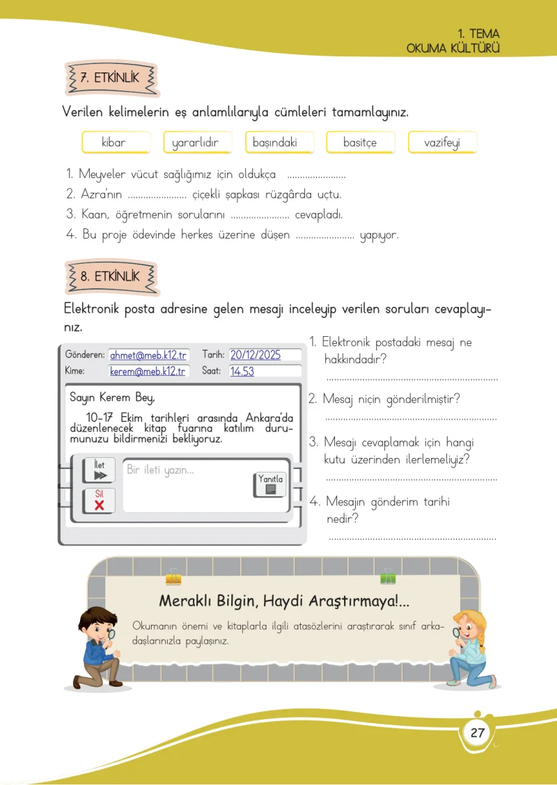 4. Sınıf Türkçe Ders Kitabı Cevapları Meb Yayınları 1 Sayfa 27