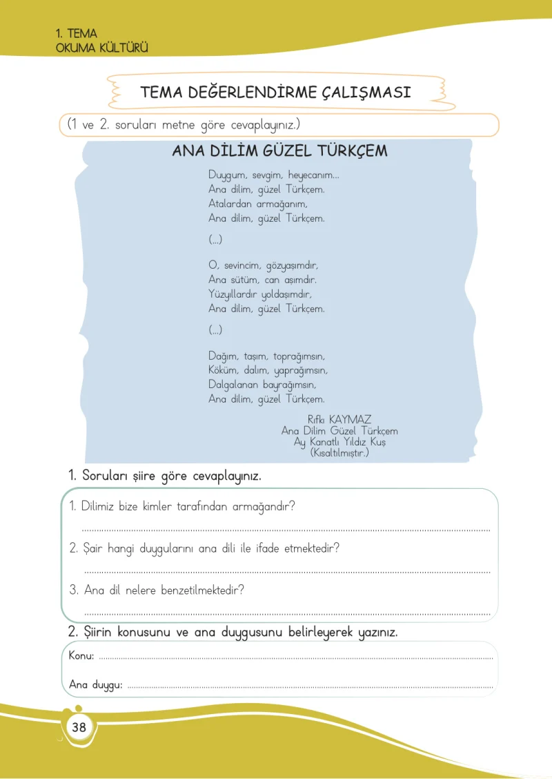 4. Sınıf Türkçe Ders Kitabı Cevapları Meb Yayınları 1 Sayfa 38