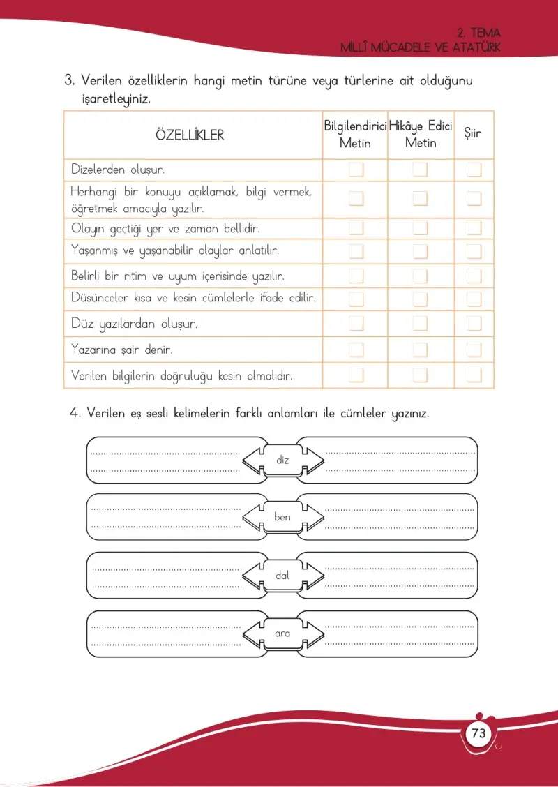 4. Sınıf Türkçe Ders Kitabı Cevapları Meb Yayınları 1 Sayfa 73
