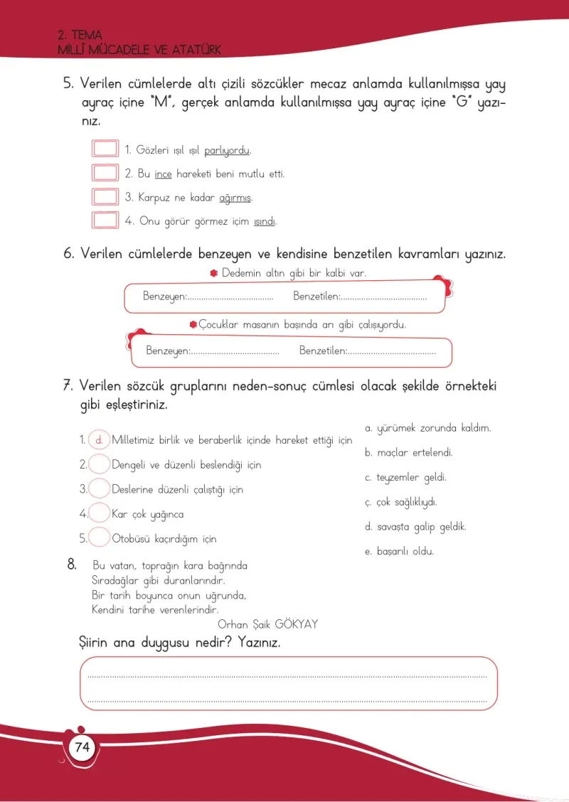 4. Sınıf Türkçe Ders Kitabı Cevapları Meb Yayınları 1 Sayfa 74