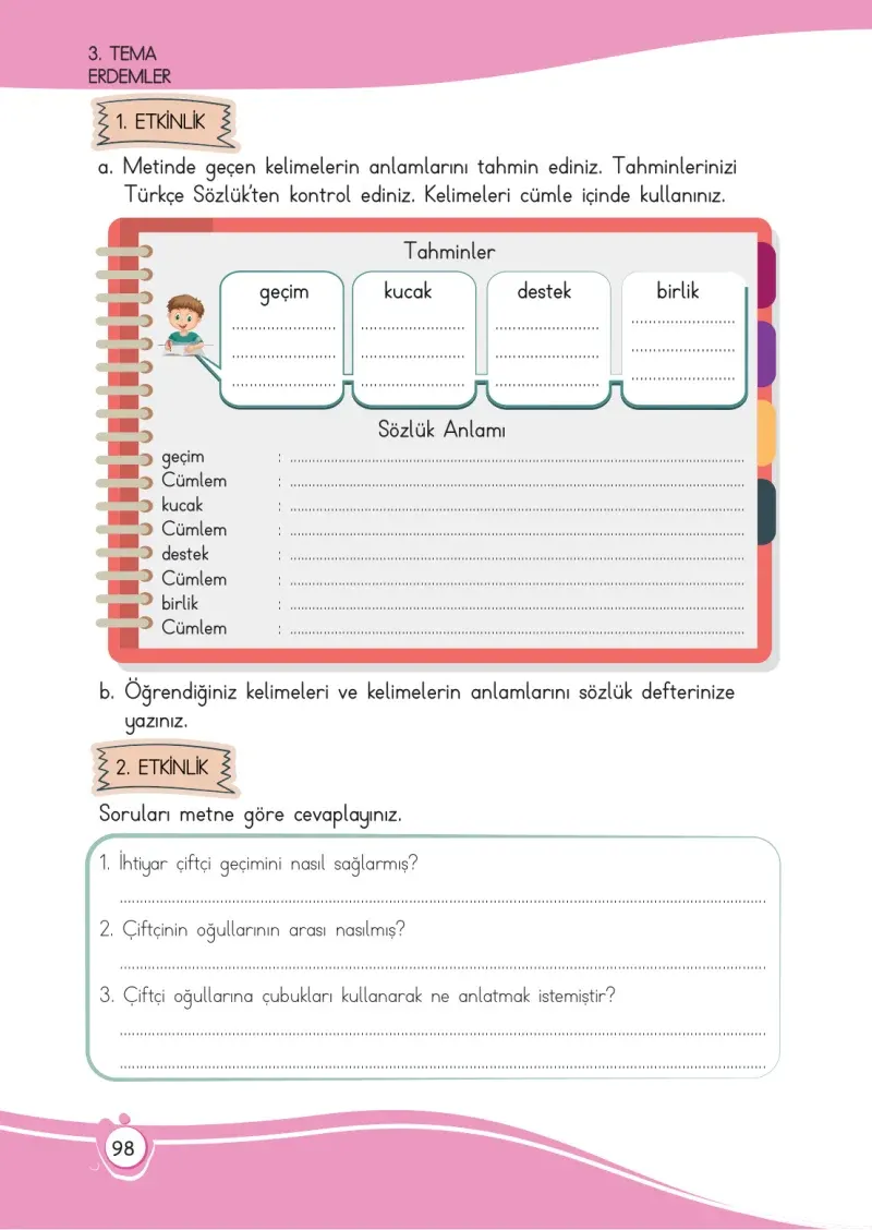 4. Sınıf Türkçe Ders Kitabı Cevapları Meb Yayınları 1 Sayfa 98