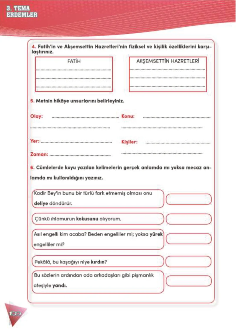 4. Sınıf Türkçe Ders Kitabı Cevapları Meb Yayınları 2 Sayfa 100