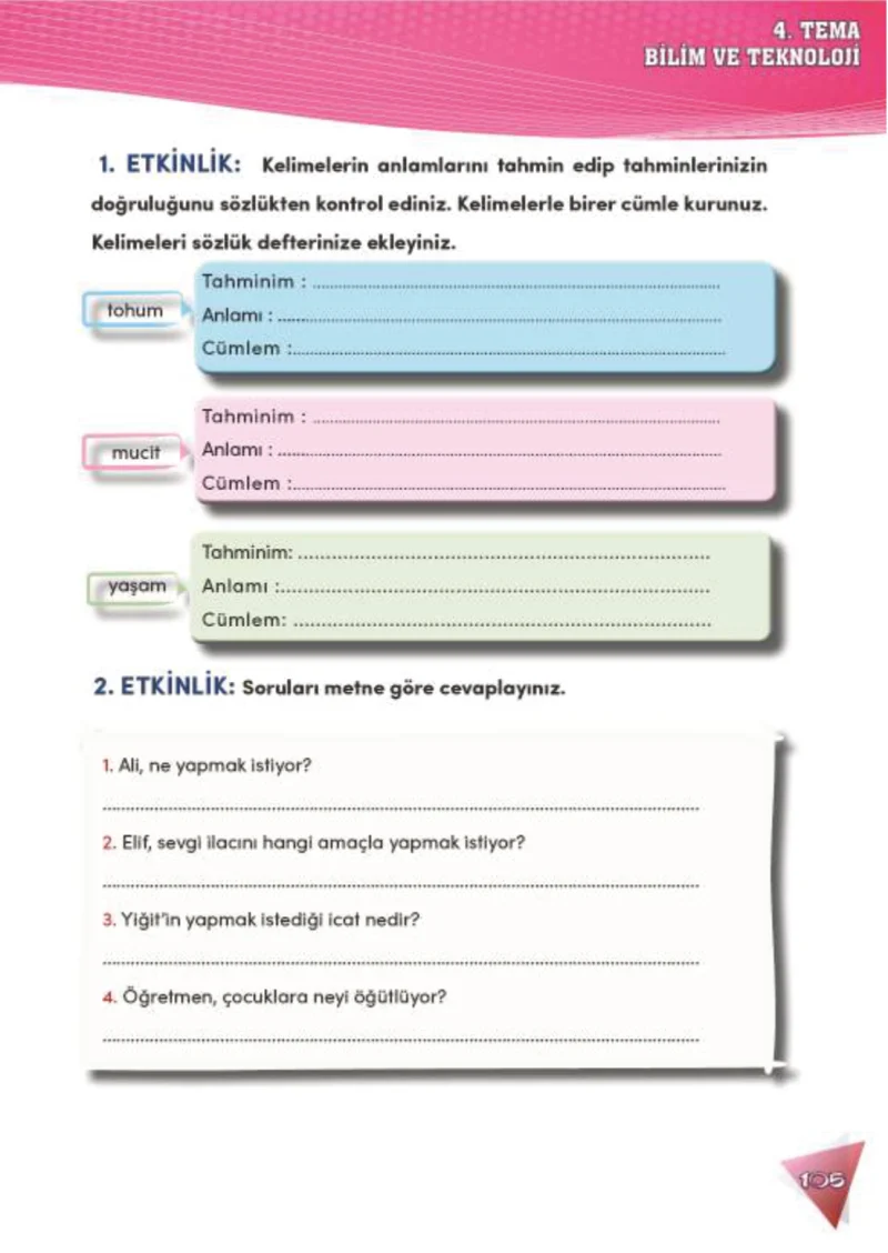 4. Sınıf Türkçe Ders Kitabı Cevapları Meb Yayınları 2 Sayfa 105