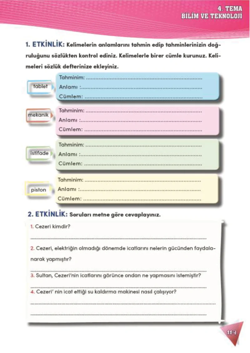 4. Sınıf Türkçe Ders Kitabı Cevapları Meb Yayınları 2 Sayfa 119