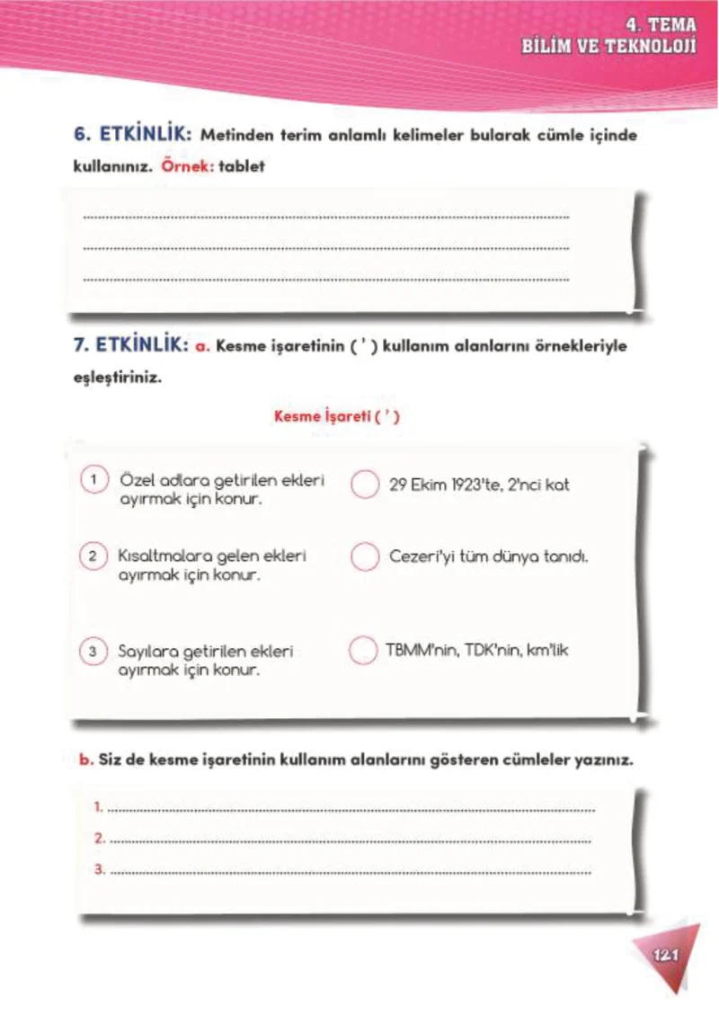 4. Sınıf Türkçe Ders Kitabı Cevapları Meb Yayınları 2 Sayfa 121