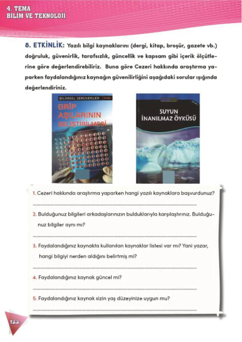 4. Sınıf Türkçe Ders Kitabı Cevapları Meb Yayınları 2 Sayfa 122