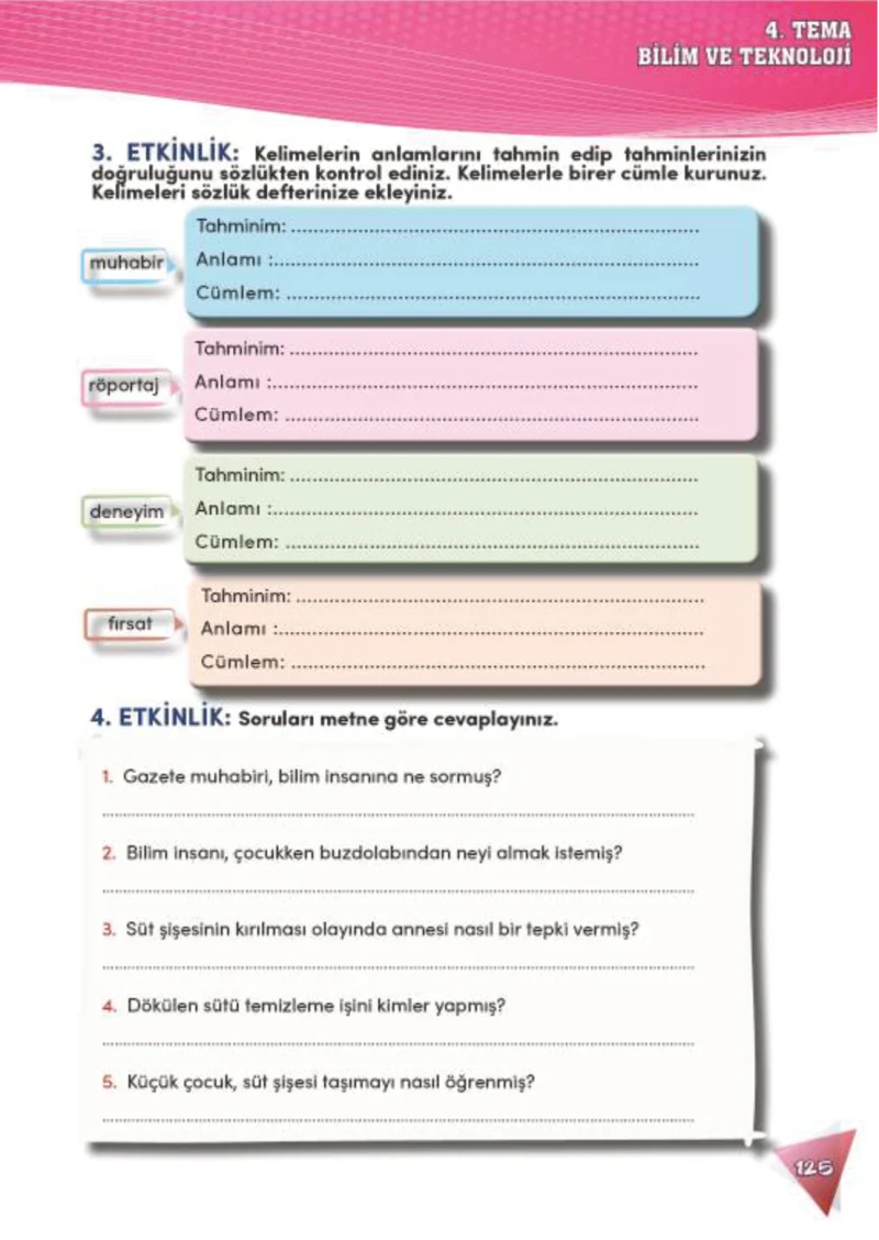 4. Sınıf Türkçe Ders Kitabı Cevapları Meb Yayınları 2 Sayfa 125
