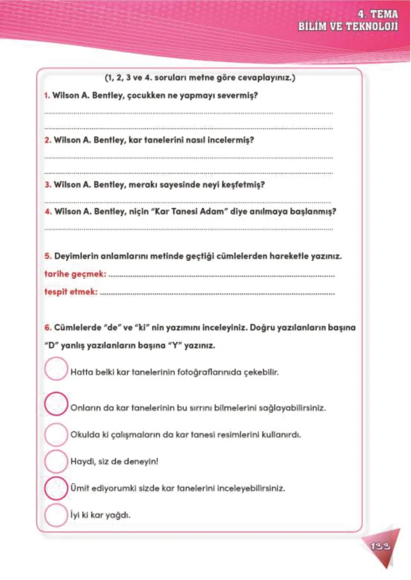4. Sınıf Türkçe Ders Kitabı Cevapları Meb Yayınları 2 Sayfa 133